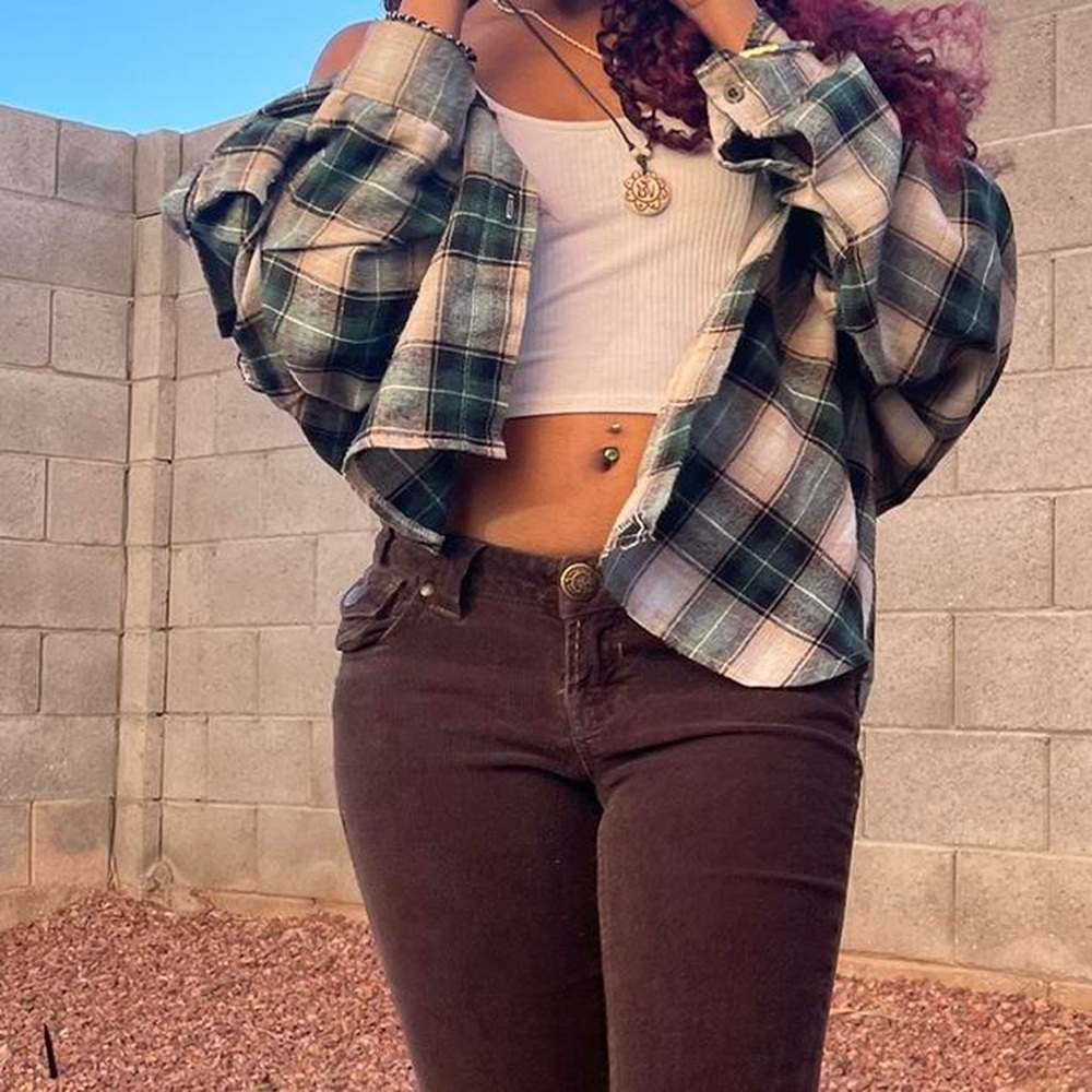Romwe Oversized Green Plaid Flannel Shirt – Women’s Medium
